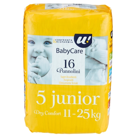 16 PANNOLINI BABY CARE JUNIOR DRY COMFORT 11-25 KG U! Confronta & Risparmia